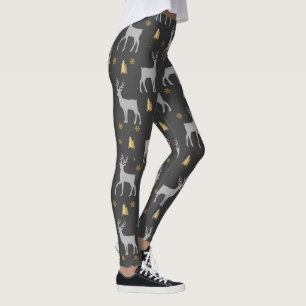 Legging Padrão Rustic Black Winter Deer Woodland