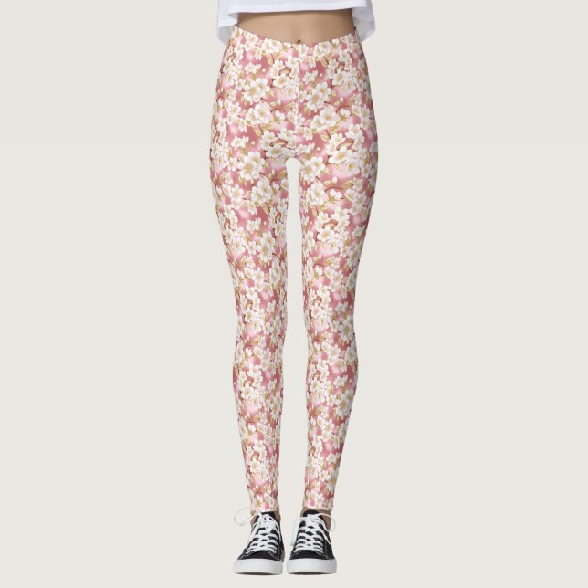 Legging Padrão Sakura rosa e branco (Frente)