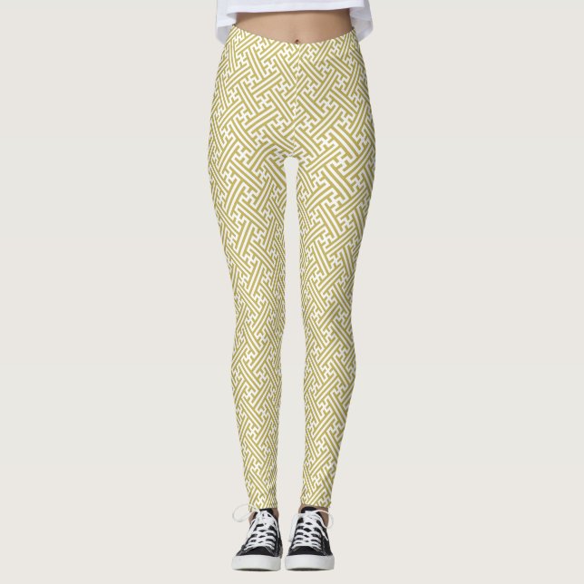 Legging Padrão Sayagata, japonês, Dourado e branco (Frente)