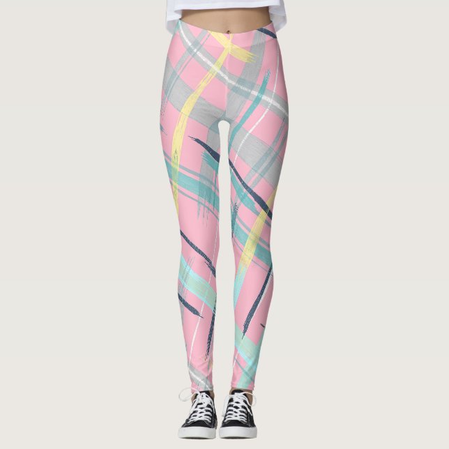 Legging Padrão sem costura Abstrato rosa (Frente)