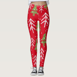 Legging Padrão sem costura com árvores de Natal estilizada