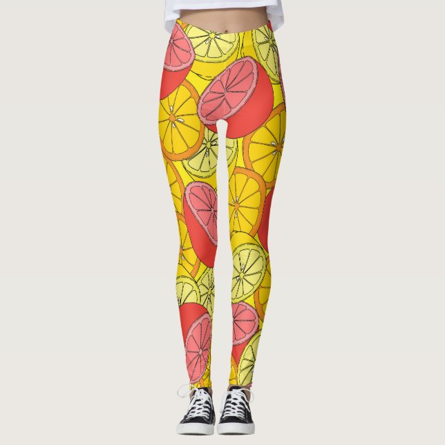 Legging Padrão sem costura de Frutas Citrus (Frente)