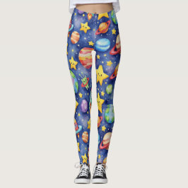 Legging Padrão sem costura de uma galáxia de desenho anima