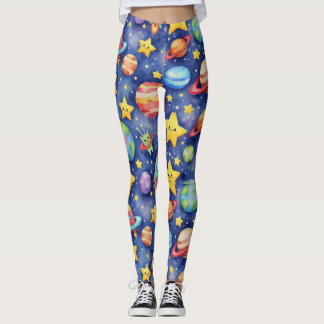 Legging Padrão sem costura de uma galáxia de desenho anima