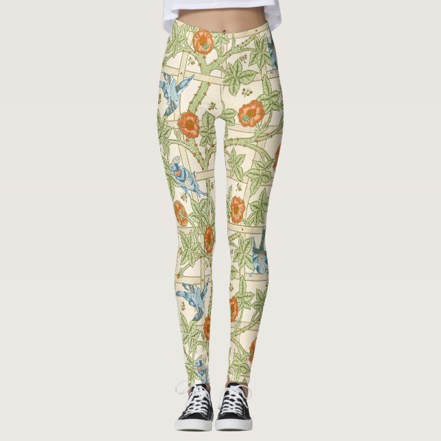 Legging Padrão sem emenda Treliça Pássaro Rosa de William  (Frente)