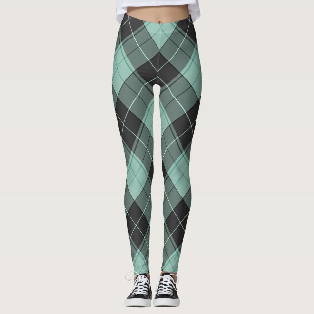 Legging Padrão simples de tartan em turquesa (Frente)
