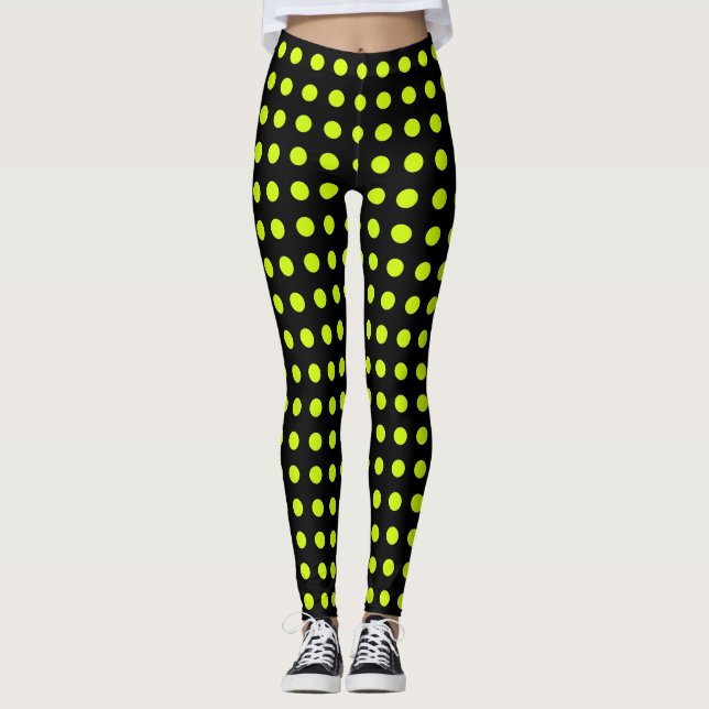Legging Padrão Simples do Verde limão Bolinhas Fresco (Frente)
