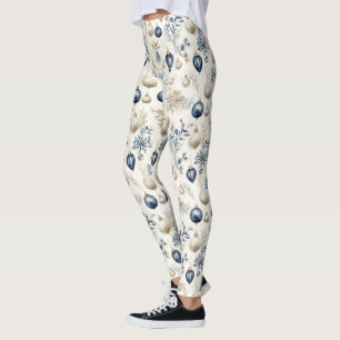 Legging Padrão sofisticado de Natal Azul e Dourado