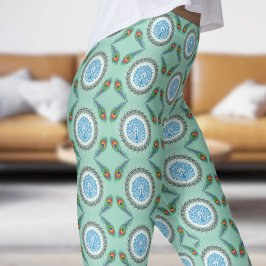Legging Padrão sofisticado de Penas de Pavão Verde-Teal