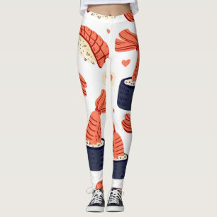 Legging Padrão Sushi Japonês de Comida Invisível