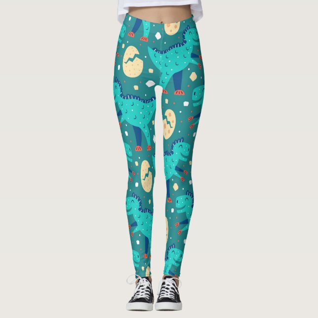 Legging Padrão T-Rex de Ovos Dino do Dinossaur (Frente)