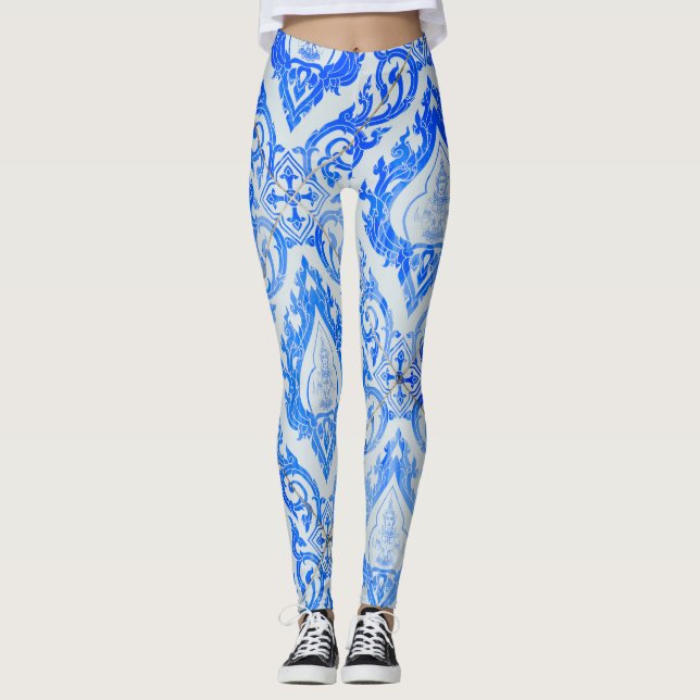 Legging Padrão tailandês: igreja cerâmica ladeada. (Frente)