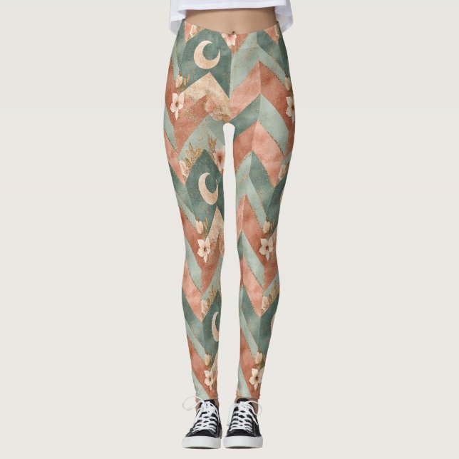 Legging Padrão Terroso de Chevron Floral Lua Rústica (6) (Frente)