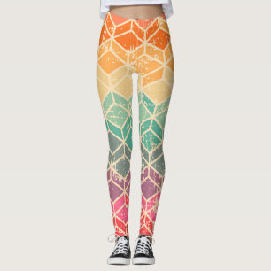 Legging Padrão Tetragonal Geométrico Grunge Sem Costura