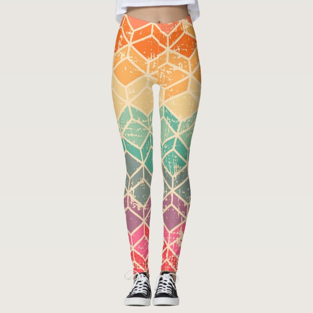 Legging Padrão Tetragonal Geométrico Grunge Sem Costura (Frente)
