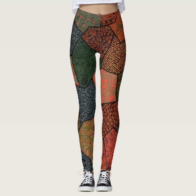 Legging Padrão têxtil de impressão poligonal japonês tr (Frente)