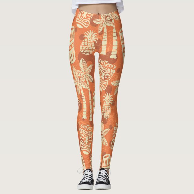 Legging Padrão Tiki Moderno Retro de Meados do Século (Frente)