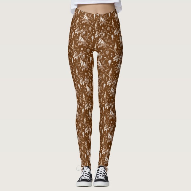 Legging Padrão Toile de Conchas Marinhas Vintage (Frente)