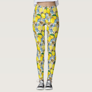 Legging Padrão Tradicional Mediterrânico Com Limões