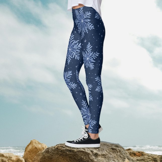 Legging Padrão Trendy Dark Blue Night Winter Snowflake (Criador carregado)