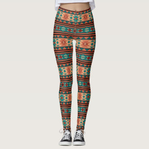 Legging Padrão Tribal do Sudoeste Turquoise Terracotta