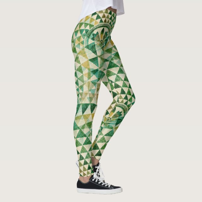 Legging Padrão tribal sem costura norte-americano verde (Direita)