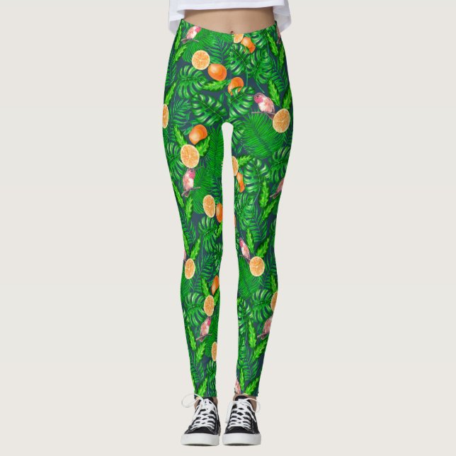 Legging Padrão tropical, beija-flores (Frente)