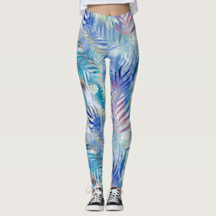 Legging Padrão tropical colorido com palmeiras.