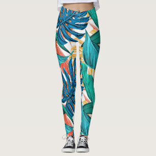 Legging Padrão tropical, folhas de palmeiras, tema floral