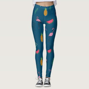 Legging Padrão tropical sem costura com abacaxi Flamingo