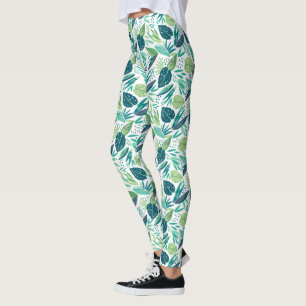 Legging Padrão Tropical Verde de Folhas