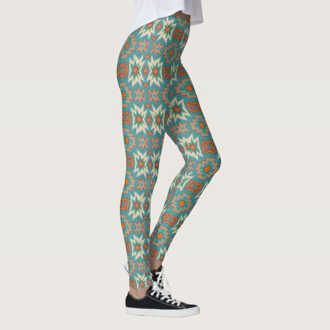 Legging Padrão Turquesa Laranja Tribal Sudoeste  (Direita)