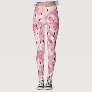 Legging padrão uniforme com flamingos rosados exóticos