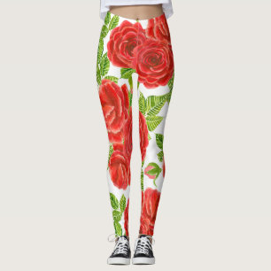 Legging padrão uniforme de cores d'água do Rosa vermelha