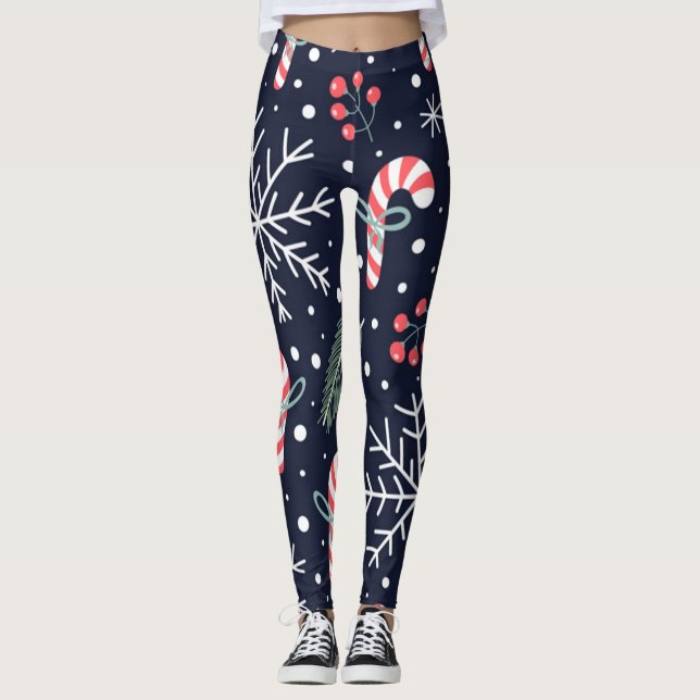 Legging padrão uniforme de feriados com canais de natal (Frente)