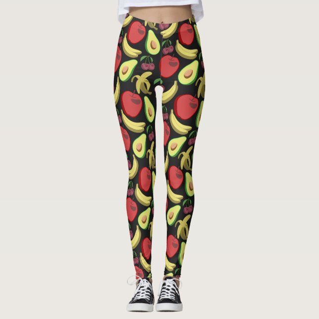 Legging padrão uniforme de fruta | fruta tropical colorida (Frente)