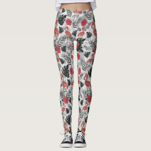 Legging Padrão uniforme Flamingo com fundo floral