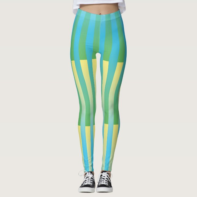 Legging Padrão verde amarelo azul riscado (Frente)
