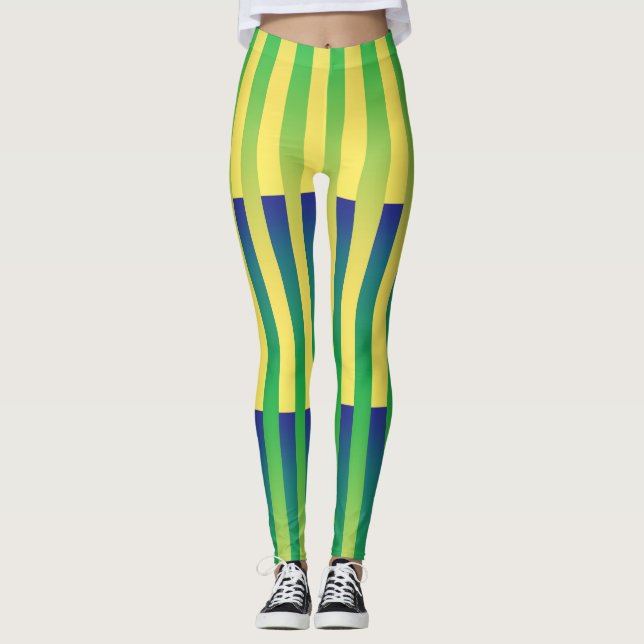 Legging Padrão Verde Amarelo Azul Striped (Frente)