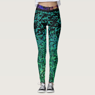 Legging Padrão Verde, Azul, Preto
