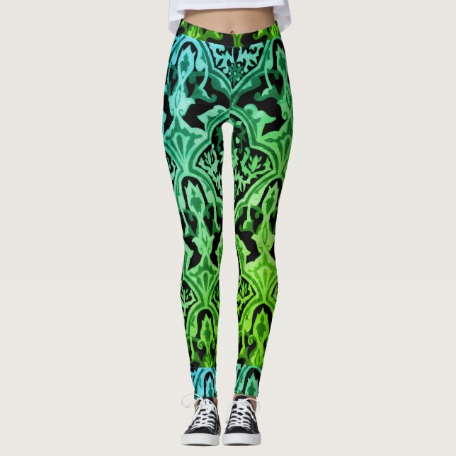 Legging Padrão verde Damask Elegante (Frente)