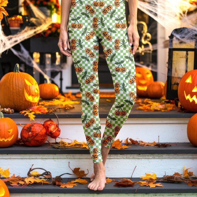 Legging Padrão Verde de Cherry Pumpkins (Criador carregado)