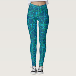 Legging Padrão verde de linhas rabiscadas