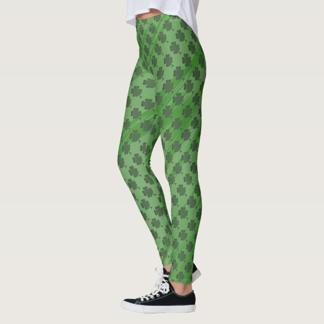Legging Padrão Verde do Shamrock do dia de Patrick (Esquerda)