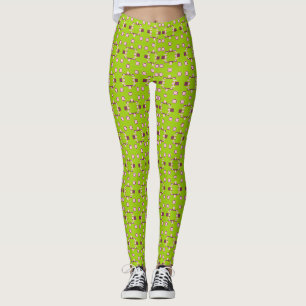Legging Padrão verde e rosa abstrato com quadrados