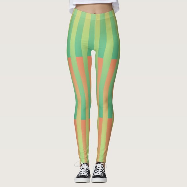 Legging Padrão verde laranja riscado (Frente)