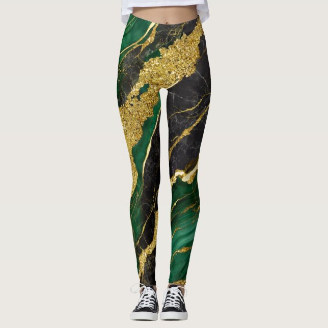 Legging Padrão Verde Marble com Dourado (Frente)
