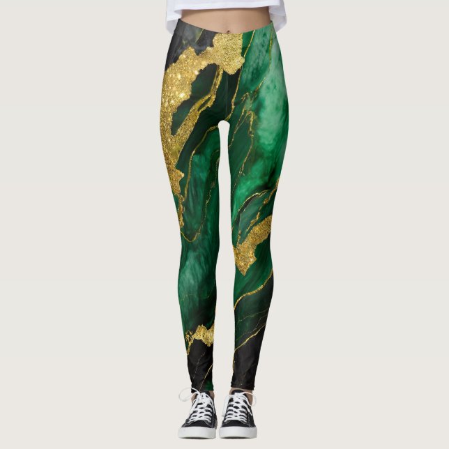 Legging Padrão Verde Marble com Dourado (Frente)
