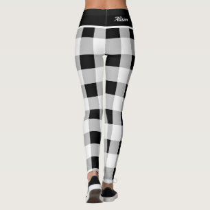 Legging Padrão Verificado da Cinza Branca Preta da Tendênc