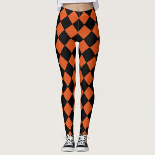 Legging Padrão Verificado de Diamante de Harlequin Laranja